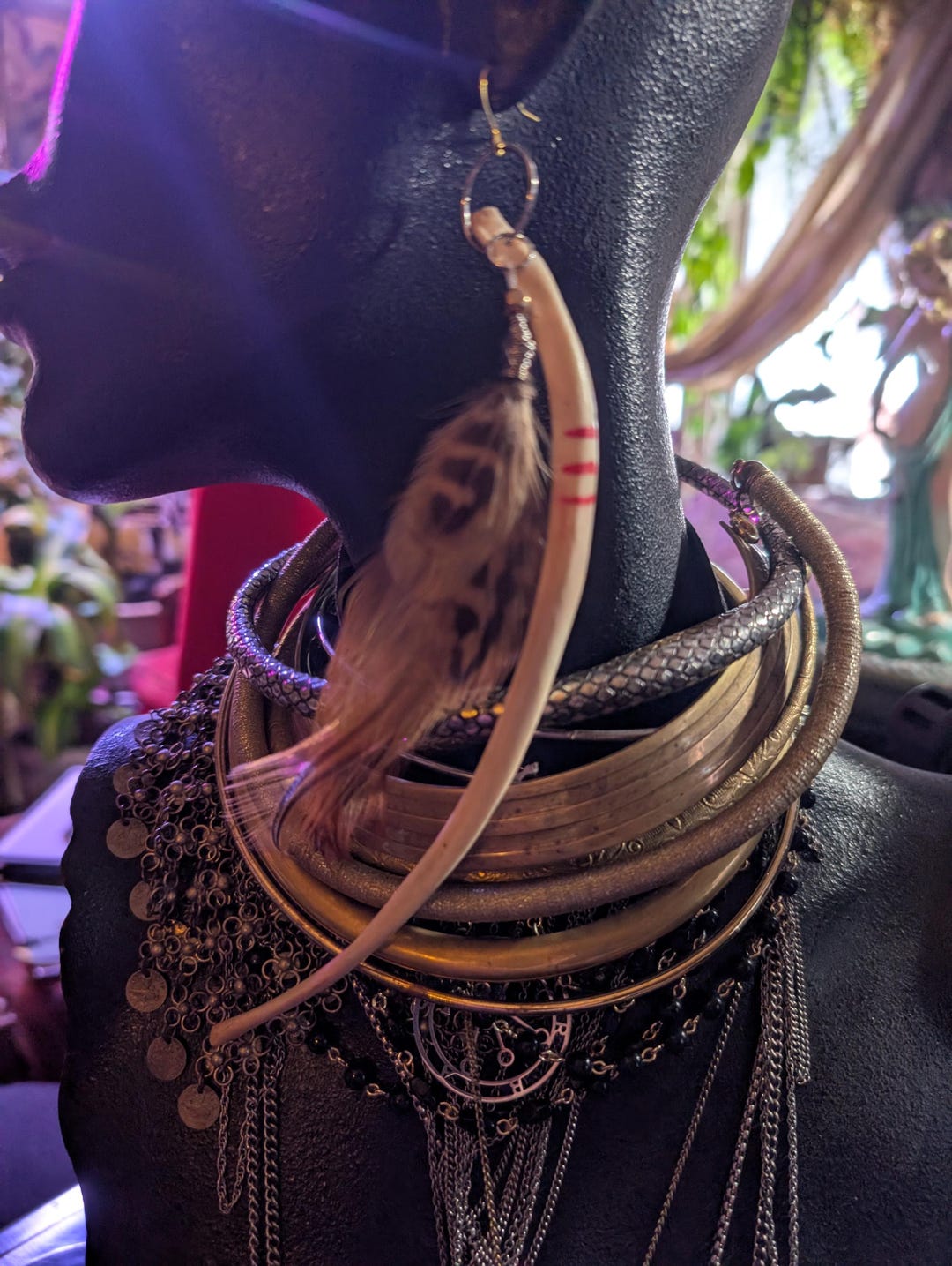Real Animal Rib Bone & Feathers Tribal Earrings Hand Made and Painted ...