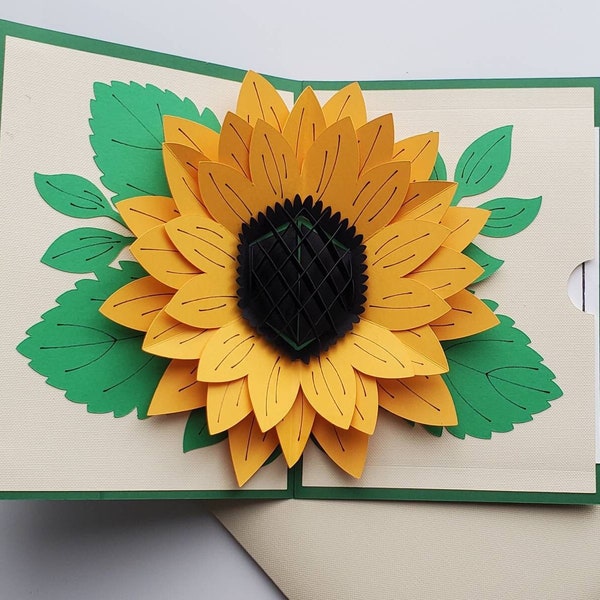 Yellow sunflower pop up card handmade, birthday pop-up card, Mother's Day card, card to send, sunflower card to say hello