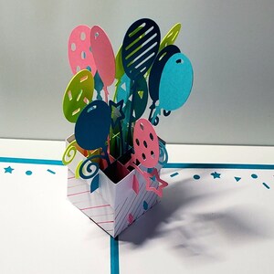 3d Birthday balloons pop up card handmade, pop-up birthday card, card to send, birthday card to give, kids birthday