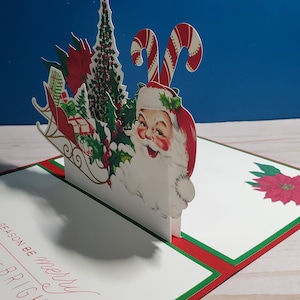 Retro look holiday pop up card handmade, holiday santa pop-up card, retro Christmas card, card to send, holiday card to give
