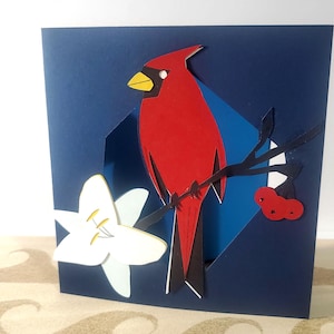 Carte cardinal rouge fait main, carte oiseau, carte à envoyer, carte d'anniversaire à offrir, carte d'anniversaire oiseau rouge