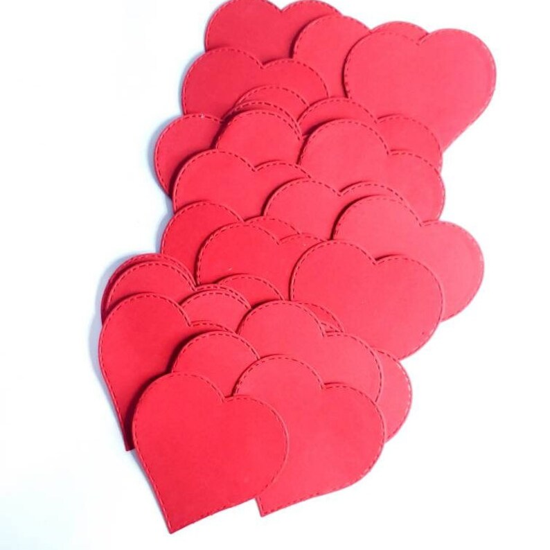 Red Stitched Paper Heart Blanks, 25 Pack of 2.25 Inch Die Cut Cardstock