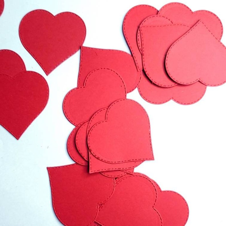 Red Stitched Paper Heart Blanks, 25 Pack of 2.25 Inch Die Cut Cardstock