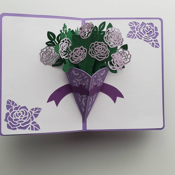Flower bouquet pop up card handmade, mother's day card, birthday pop-up card, card to send