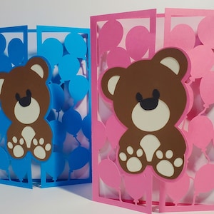 Jolie carte d'anniversaire avec un ours rose ou bleu pour enfant avec enveloppe