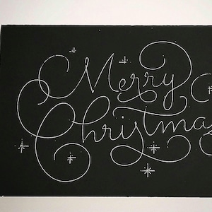 Black and silver foil Merry Christmas card, Christmas foiled card, black holiday card, card to send