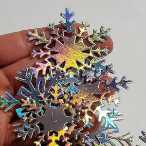 Snowflake die cuts, 24 pack of foil cardstock snowflakes in holographic silver, paper snowflakes, snowflake cut out