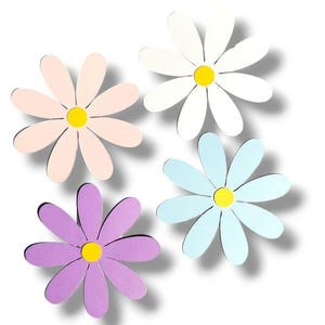 10 paper daisy cutouts, cardstock flower shapes, assorted colors and sizes