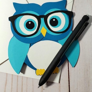 Cute blue owl card handmade, cute owl birthday card, card to send, birthday card to give, kids birthday