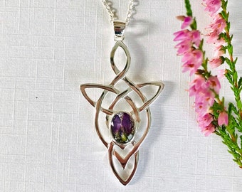 Bruyère écossaise, pendentif celtique, vraies fleurs sauvages, cadeau écossais, pendentif vraie fleur, bijoux écossais, argent sterling 925.