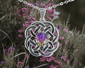 Celtic Knot Pendant, Scottish Heather, Sterling Silver, Scottish Gift, Scottish Jewellery, Celtic Jewellery, Outlander, Handmade in Scotland