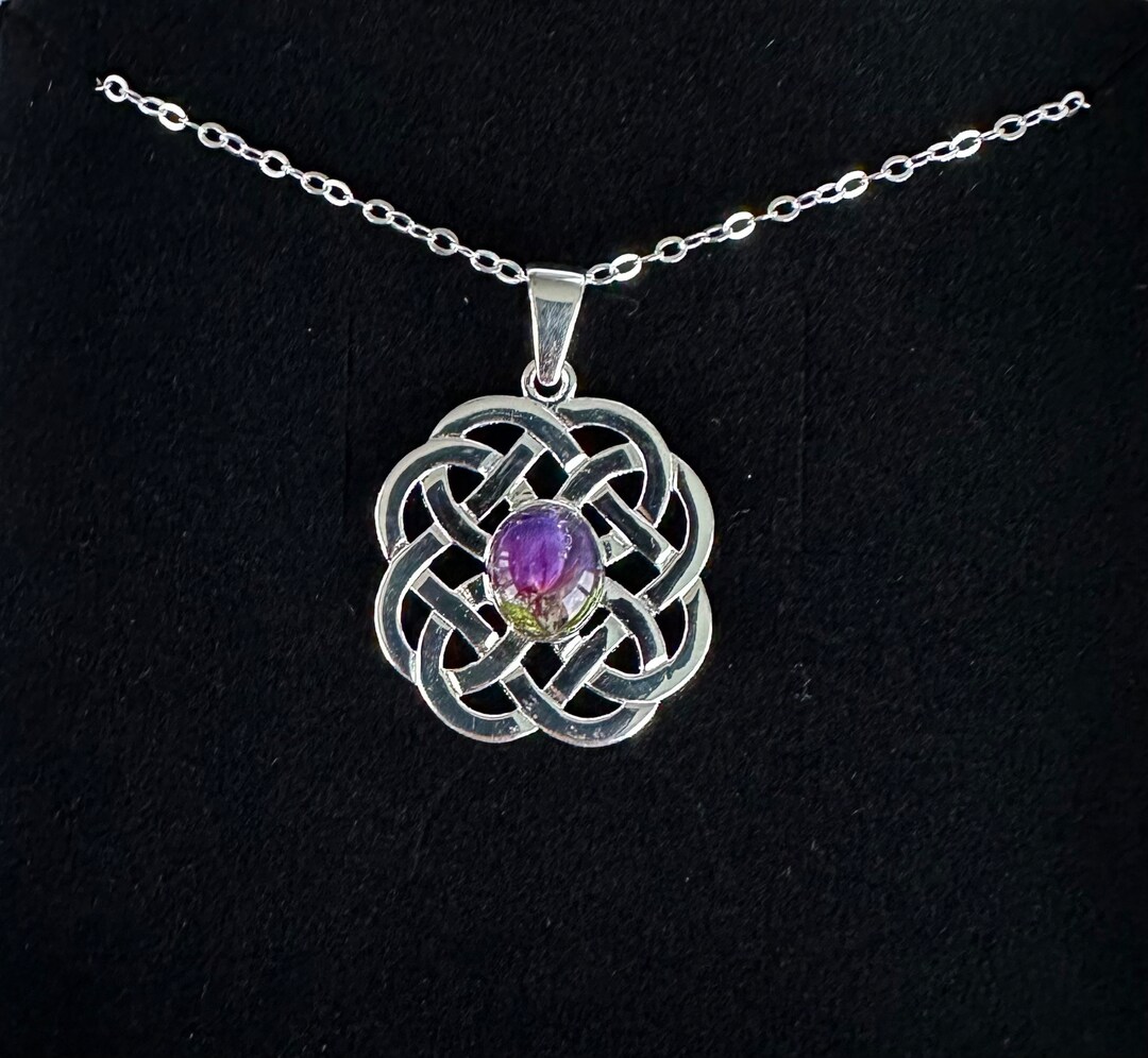 Celtic Knot Pendant, Scottish Heather, Sterling Silver, Scottish Gift