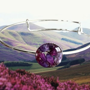 Scottish Wild Purple Heather Adjustable Bangle Silver Plated