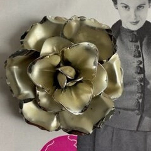 Coro Signed Matte Finish Large Flower Brooch, Vintage Coro Brooch, Coro Jewelry, Mid Century Jewelry, 60s Flower Pins