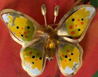 Butterfly 1960s Brooch, 1960s Enamel Butterfly Pin, Butterfly Jewelry, Vintage Butterfly Pin Colorful Vintage Butterfly