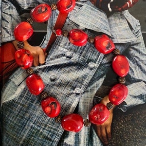 Barse Signed Red Coral Natural Stone Necklace, Barse 925 Chunky Red Coral Stone Choker, Barse signed Jewelry, Natural Red Coral Stone Choker