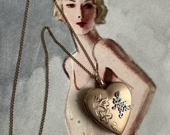 Vintage Heart Locket with I LOVE YOU, Heart I Love You Locket necklace, Heart Locket Jewelry, Sweetheart Jewelry, Heart 14K GF Locket