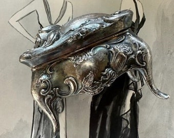 1910s Jennings Brothers Signed Silver Plated Art Nouveau Rose Antique Trinket Jewelry Box Numbered 1187 Vintage Signed JB Collectible Gift