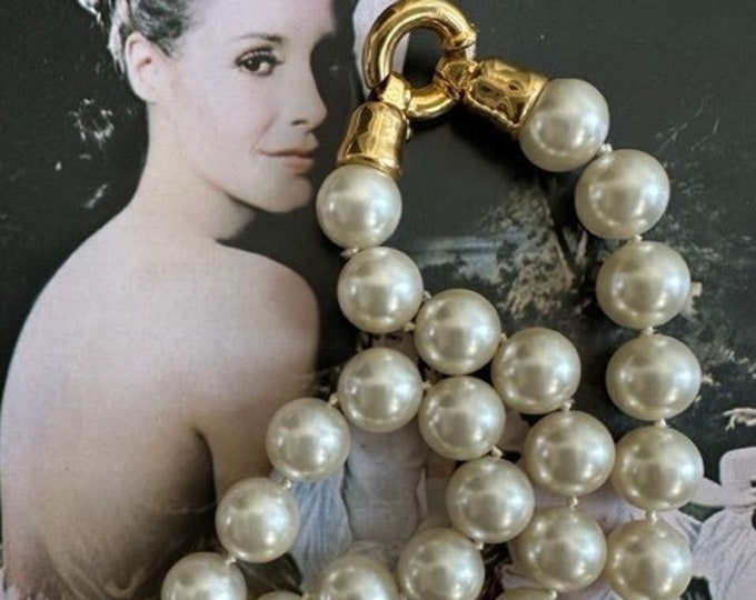 Vintage Glass Large Pearl Necklace, Vintage Glass Pearl Necklace