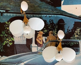 1960s Castlecliff Signed White Flutter Drop Earrings Mod Dangle Clip On Mid Century Vintage Statement Jewelry MCM Twiggy Style