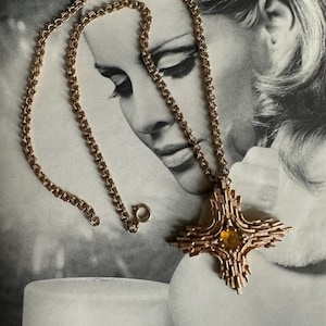 60s Sarah Coventry Pendant with Citrine Crystal, Sarah Coventry Necklaces, Sarah Coventry Jewerly, 60s Pendants, 60s Jewelry