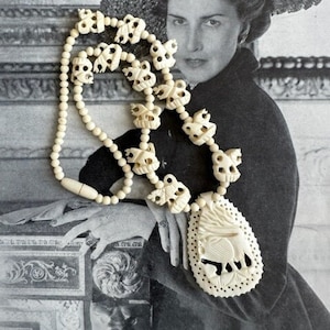 Vintage Carved Bone Necklace, Bone Jewelry, Carved Bone Jewelry,