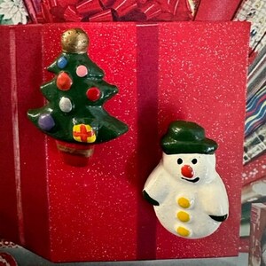 1960s Christmas Tree And Snowman Pins Vintage Holiday Brooch Set Studio Art Jewelry Festive Winter Xmas Gift