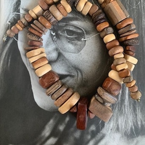 Chunky Quality Wood Variety Necklace, Super Chunky Wooden Bead Necklace, Vintage Wooden Jewelry, Studio Artisan chunky Wooden Necklace