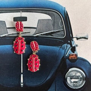 Vintage Lady Bug Dangle Earrings, Lady Bug Jewelry, Lady Bug Earrings, Gifts for Lady Bug Lovers