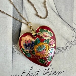 Vintage Cloisonne Puff Heart Pendant Necklace Cloisonne Heart