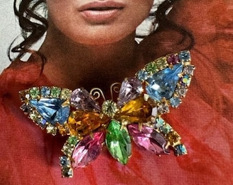 Vintage Bright Glass Multi Color Rhinestone Butterfly Pin, Vintage Butterfly Jewelry, Rhinestone Brooch, Butterfly Pins, Butterfly Brooch