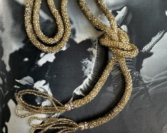 Vintage Gold Seed Bead Rope Lariat Necklace, Seed Bead Rope Open End Necklace, Seed Bead Jewelry, Seed Bead Necklace, Seed Bead Bolo