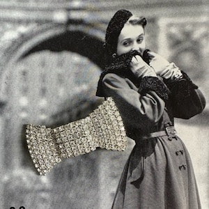 Vintage Rhinestone Bow Tie Pin, Vintage Bow Tie Jewelry, Mid Century Brooch, Rhinestone Jewelry, Bow Tie Brooch