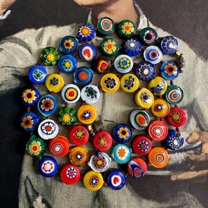 40s Millefiori Handmade Beaded Necklace, Murano Millefiori Bead Necklace, Murano Glass Jewelry,Handmade Murano Jewelry