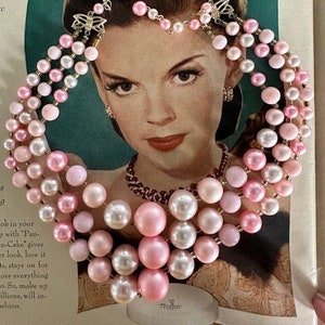 50s 3-strand Pink Pearl Beaded Necklace, Vintage Pink Beaded
