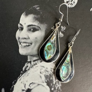 Vintage Abalone Alpaca Mexico Dangle Earrings, Abalone Jewelry, Abalone Earrings, Alpaca  Mexico Jewelry