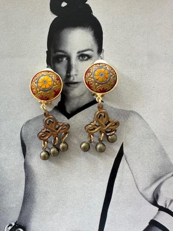 Vintage Oriental Inspired Dangle Drop Earrings, A… - image 4