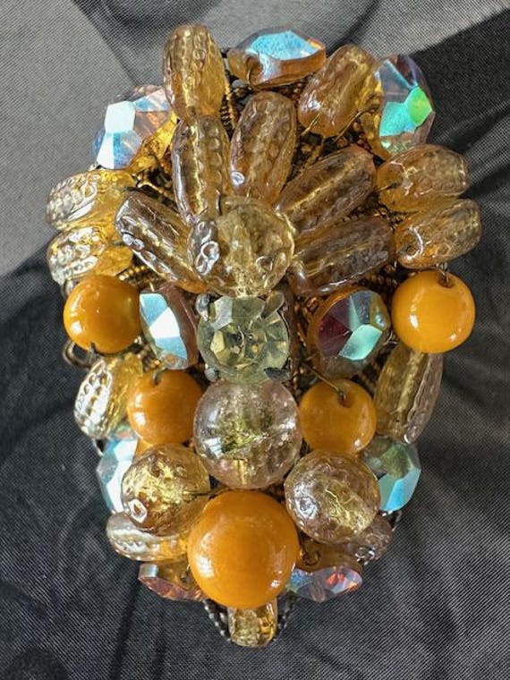 1940s Miriam Haskell unsigned Brooch Yellow Glass… - image 3