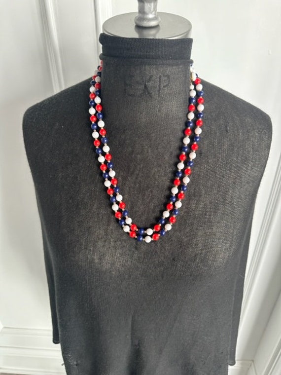 50s Red,White, Blue Beaded Necklace, Red, White, … - image 10