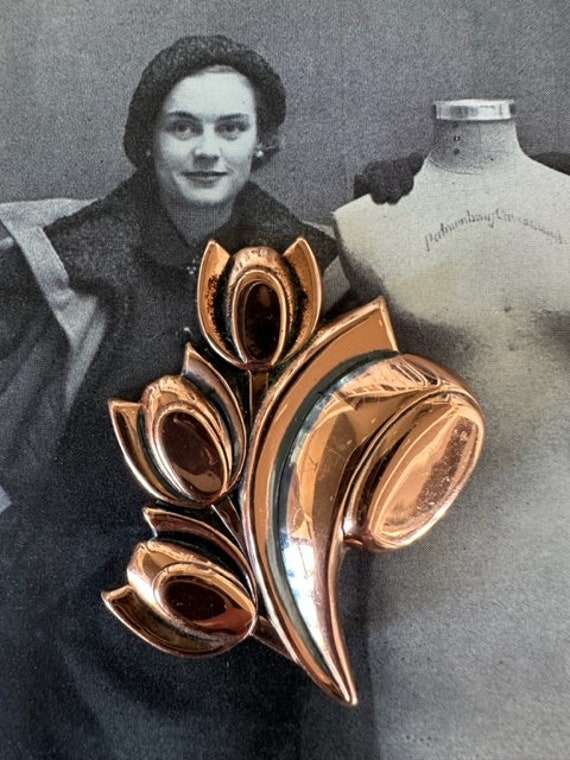 Renoir Copper Brooch, MCM Renoir Flower Pin, 50s … - image 2