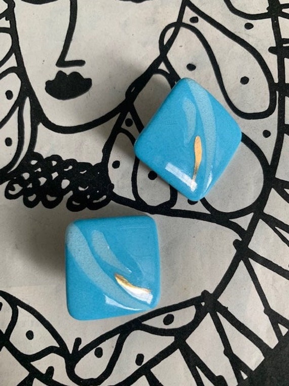 Caribbean Blue Ceramic Studio Art Earrings, Blue S