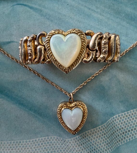 Vintage Sweet Heart Jewelry Heart ネックレス 1940s Mother of Pearl Sweetheart Expansion Bracelet & Heart