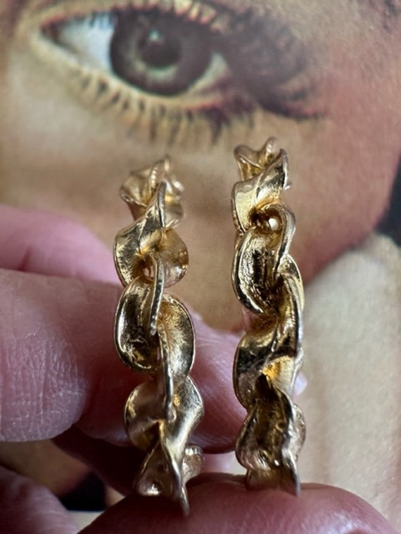 Gold Chain Hoop Earring, Gold Chain Hoop Pierced … - image 2
