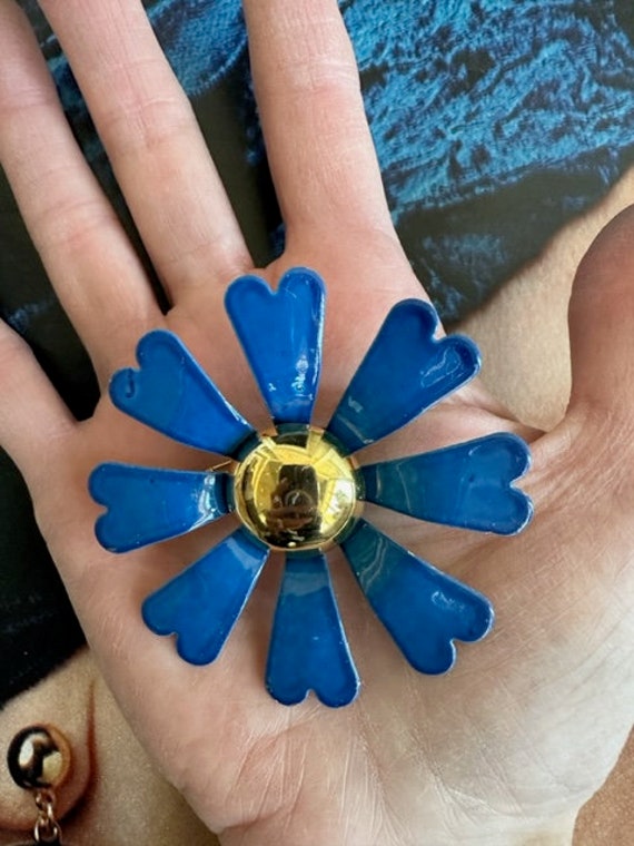 60s Flower Pin, 60s Blue Flower Brooch, Hippie Fl… - image 7