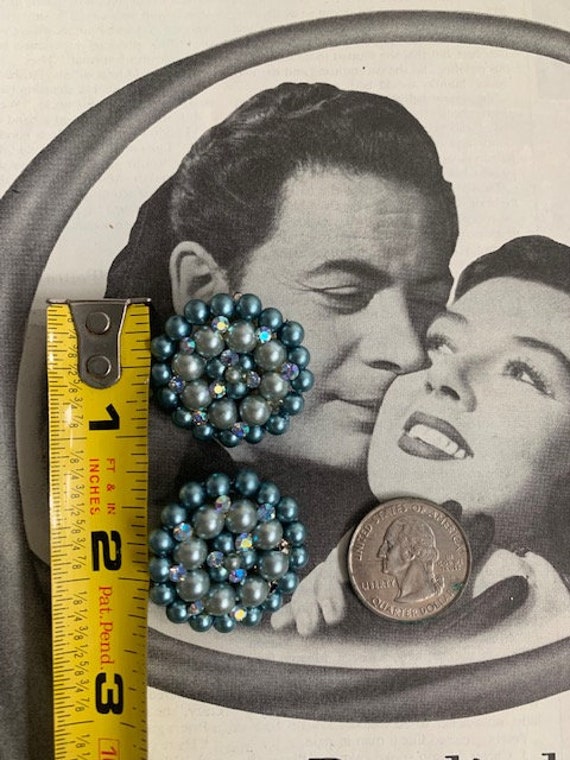 1960s Dusty Blue Green Pearl Button Earrings, 60s… - image 6