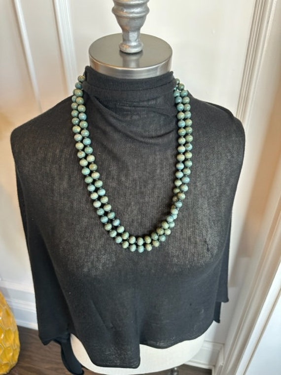 Wooden Bead 45" Strand Necklace, Blue Green Ombre… - image 5