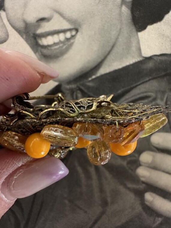 1940s Miriam Haskell unsigned Brooch Yellow Glass… - image 6