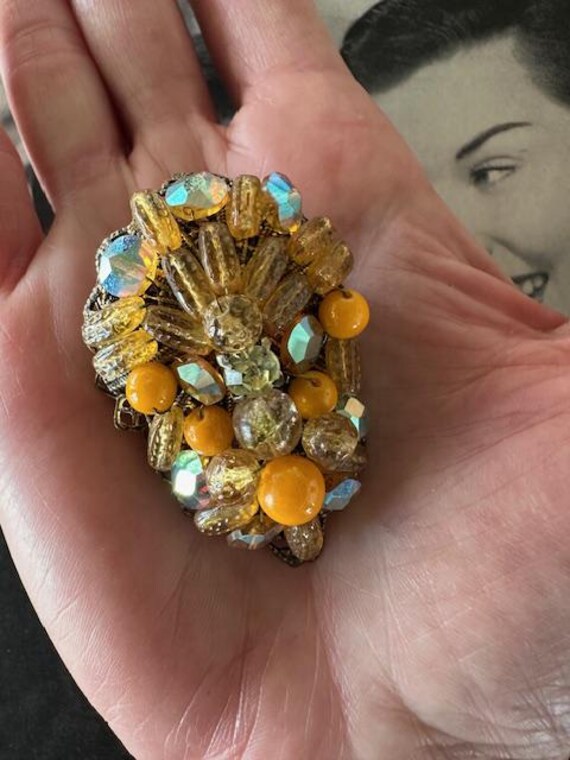 1940s Miriam Haskell unsigned Brooch Yellow Glass… - image 4