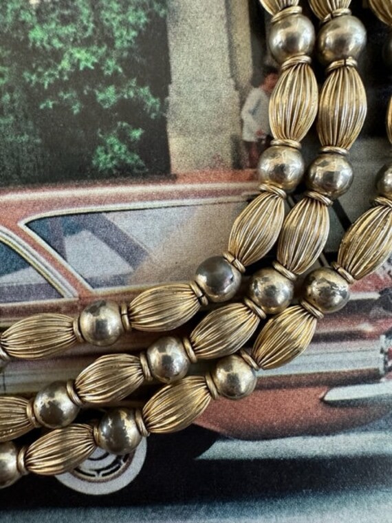 60s Gold Metal 3 Strand Beaded Necklace, 60 Gold … - image 2