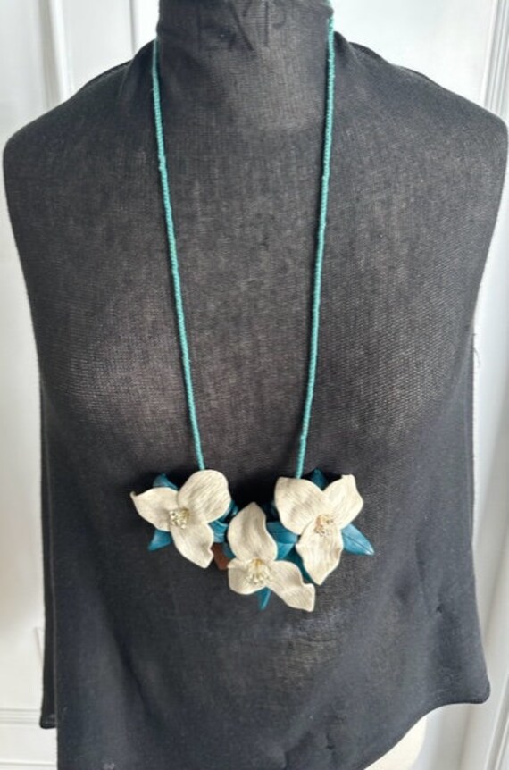 1980s Polymer Clay Chunky Flower Necklace, 80s Po… - image 9